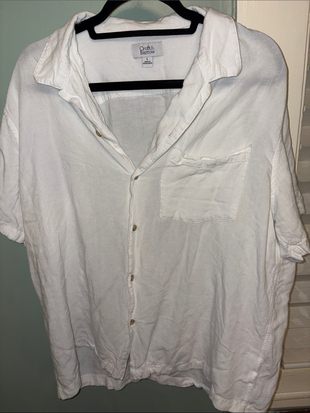 Croft & Barrow White Short-Sleeve Linen-Feel Button Down Shirt